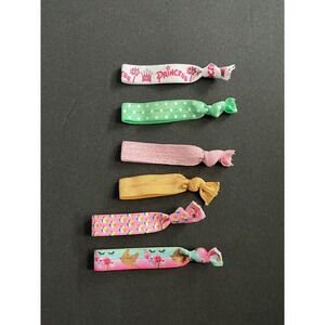 Set of 6- Hair Ties Elastic Princess Polka Dot Glitter Unicorn Cupcake Designs